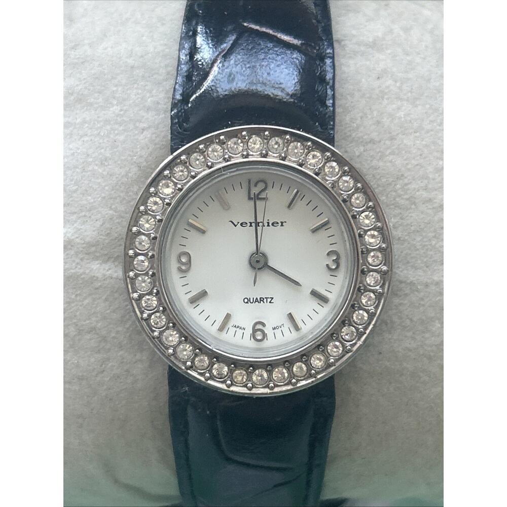 Vernier Silver Tone Rhinestone Bezel Women’s Cuff Watch